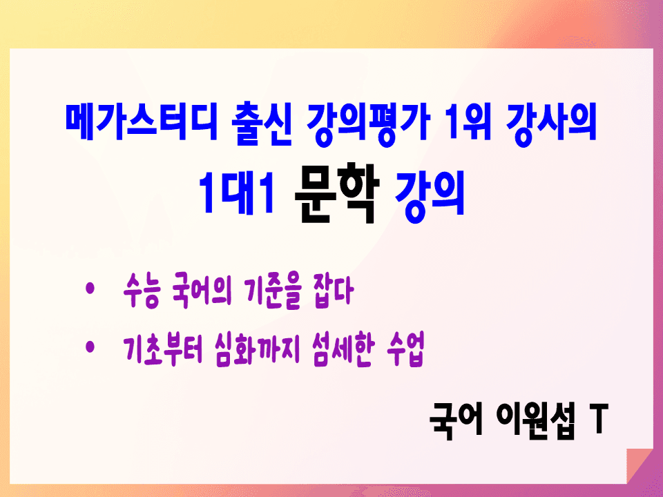 [수능국어 문학]  메가스터디 출신 강의평가 1위 강사의 1대1 문학 강의